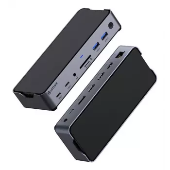eSTUFF GLB232006 USB-C dokstacija ar 3 portiem, alumīnija, melna