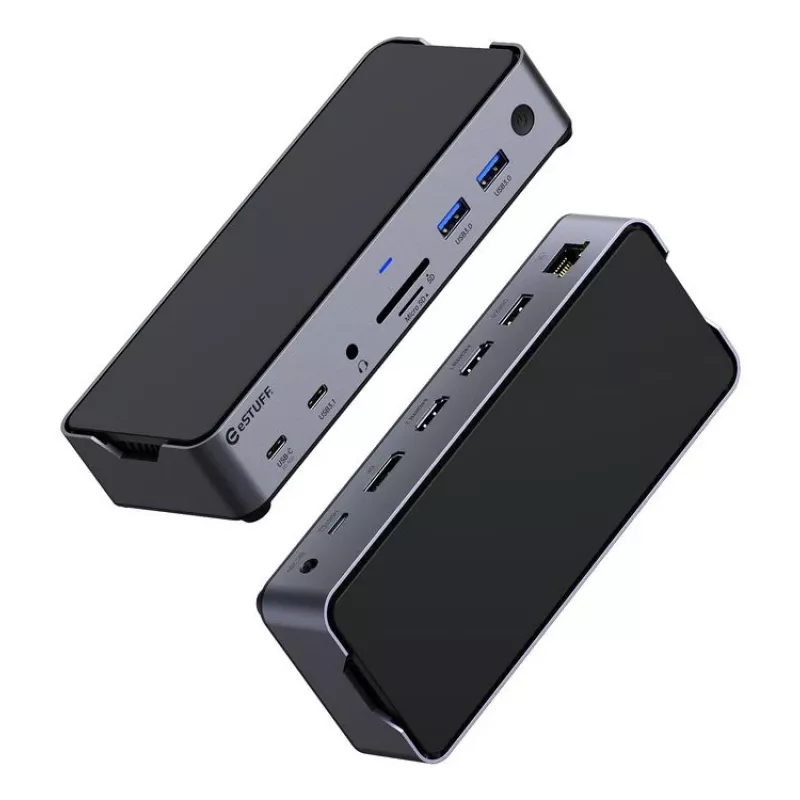 eSTUFF GLB232006 USB-C dokstacija ar 3 portiem, alumīnija, melna