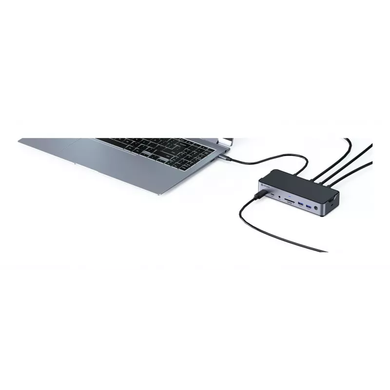 eSTUFF GLB232006 USB-C dokstacija ar 3 portiem, alumīnija, melna