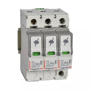 Legrand 412272 SPD pārsprieguma aizsardzības ierīce, Type 1+2, 12.5 kA, 3P+FM, 3 moduļi