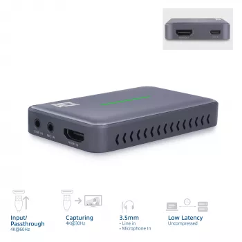 ACT USB-C video uztveršanas karte, HDMI 4K@60Hz caurlaide, 4K@30Hz ieraksts