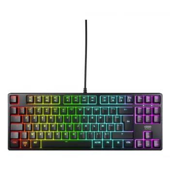 Mehāniskā spēļu tastatūra No name K4V2 RGB — Tenkeyless 80–87%, AZERTY franču, USB, RGB fona apgaismojums, 68 taustiņi, 2 m vads, melna