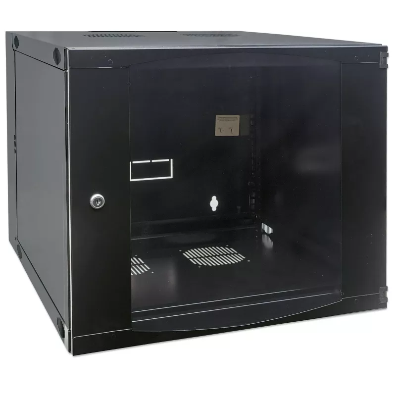 Intellinet 19 collu tīkla skapis - sienas montāža (divu sekciju veramās durvis), 6U, 600mm dziļš, melns, plakanpakotne, maks. 30kg, izvelkams, lai piekļūtu aizmugurei, lietderīgais dziļums 385mm, sienas montāžas daļas nav iekļautas