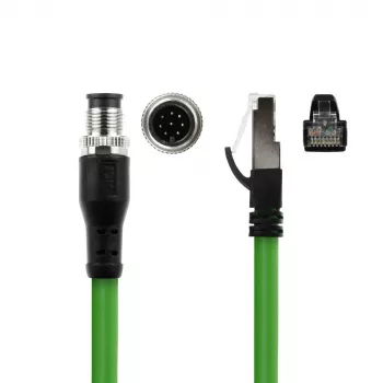 ACT Industrial sensora kabelis 15m M12A 8-pin vīrietis uz RJ45 vīrietis, Ultraflex SF/UTP TPE, ekranēts