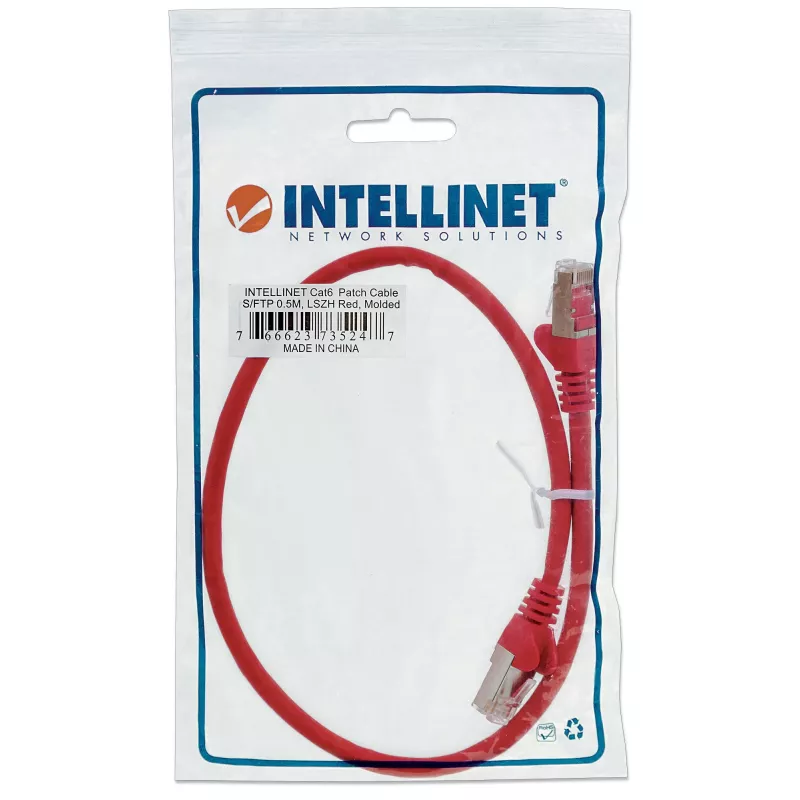 Intellinet tīkla vads, Cat5e, 15m, Sarkans, CCA, SF/UTP, PVC, RJ45, zeltīti kontakti, bez aizķeršanās, ar aizsargvāciņu, mūža garantija