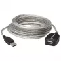 Manhattan USB-A pagarinātājkabelis, 5m, vīrišķais–sieviešu, aktīvs, caurspīdīgs sudrabs, 480 Mbps (USB 2.0), ķēdes savienojams, iebūvēts retranslators