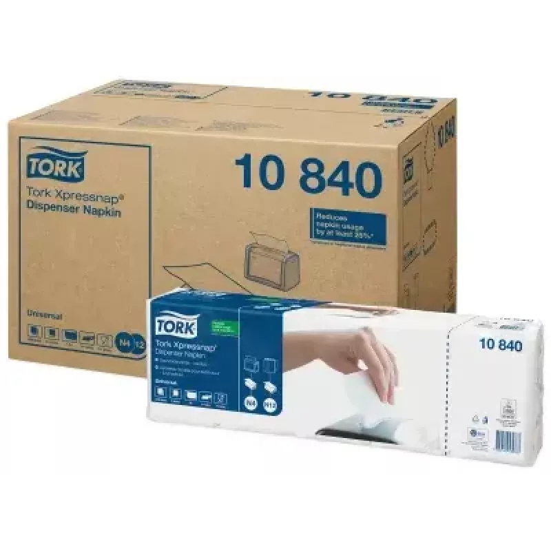 Tork 10840 baltas vienkārtas papīra salvetes, standarta locījums