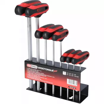 Sešstūra atslēgu komplekts ar T-veida rokturi KS Tools 158.8130 — 8 gab., īsā svira, kopējais svars 1,08 kg