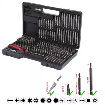 KS Tools 911.2008 Skrūvgriežu uzgaļu komplekts 208 gab., niķelēti, DIN 3126 ISO 1173