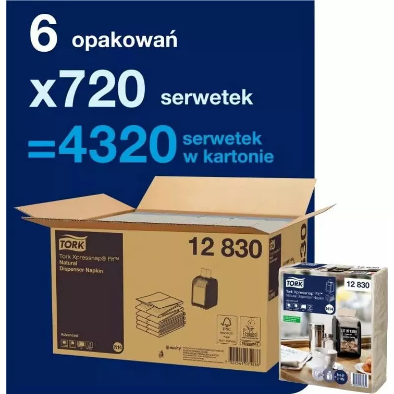 Papīra salvetes Tork 720 Xpressnap Fit 12830 baltas 1-slāņa