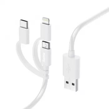 Hama 3-in-1 Universālais Lādēšanas Kabelis, USB-A - Micro-USB, USB-C un Lightning, 1,0 m, Balts