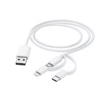 Hama 3-in-1 Universālais Lādēšanas Kabelis, USB-A - Micro-USB, USB-C un Lightning, 1,0 m, Balts