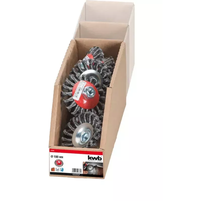 Stiepļu riteņu suka KWB 719336 10 cm diametrs 1.4 cm kāts