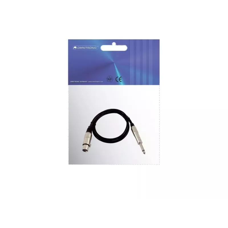 Audio kabelis XLR 3-pin sievišķais uz 6,35mm vīrišķo 0,9m Omnitronic 3022516L
