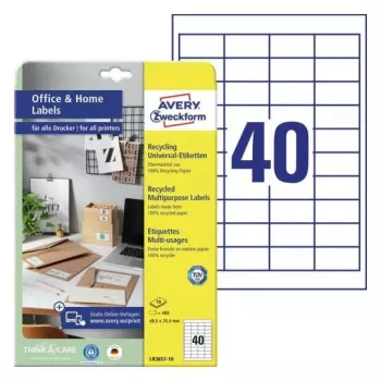 Pašlīmējošas printera etiķetes Avery LR3657-10 Baltas 2,54x4,85 cm 400 gab.