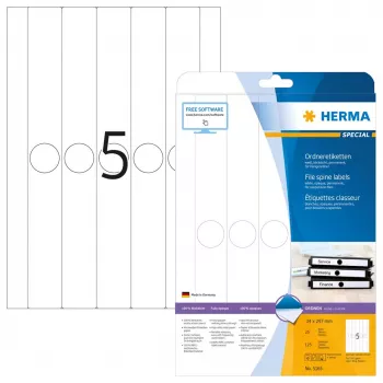 HERMA 5165 mapes etiķetes A4 34x297 mm balts matēts necaurspīdīgs 125 gab.