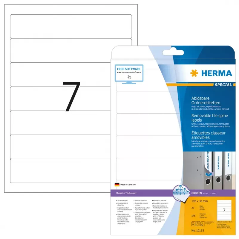 Pašlīmējošas printera etiķetes HERMA Removable A4 192x38 mm