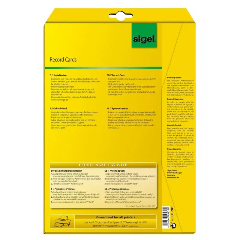Nelīmējošās kartītes Sigel LP701 160 gab. Baltas Taisnstūris