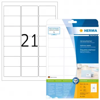 Adrešu etiķetes Premium HERMA 5029 A4 63.5x38.1 mm 525 gab.