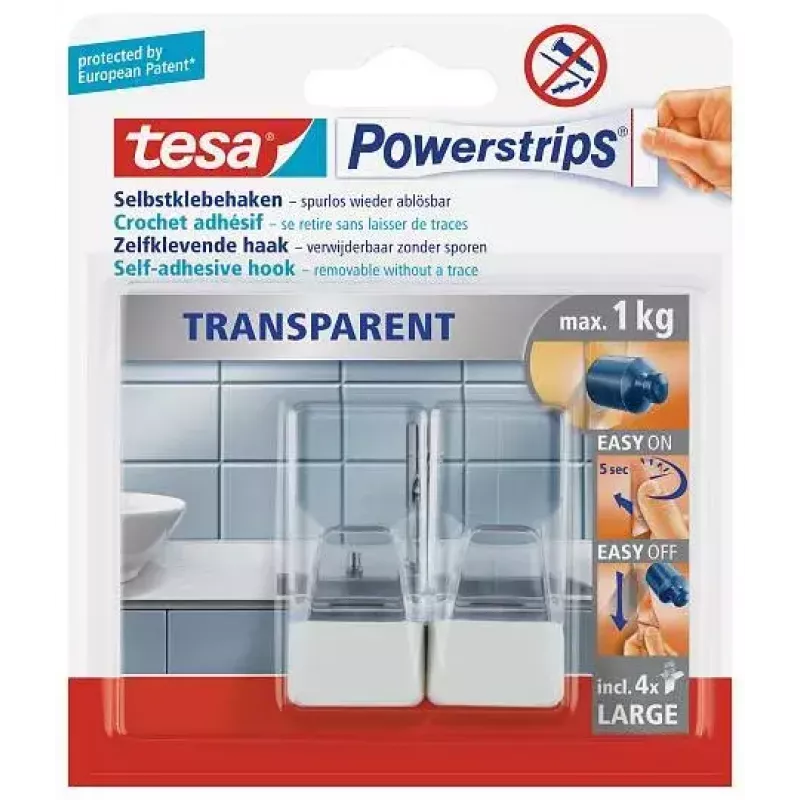 Virtuves āķis TESA 58811-00000 Caurspīdīgs Balts 2 gab.
