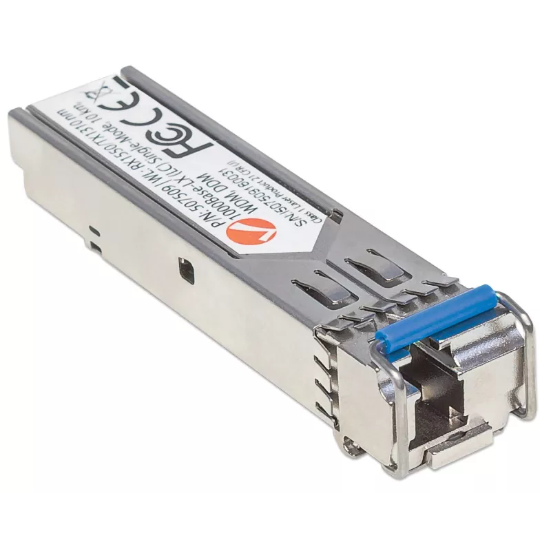 Intellinet SFP optiskais modulis, Gigabit Fiber WDM divvirzienu, 1000Base-Lx (LC) vienmoda ports, 10 km, viļņu garumi: uztveršana 1550nm, pārraide 1310nm