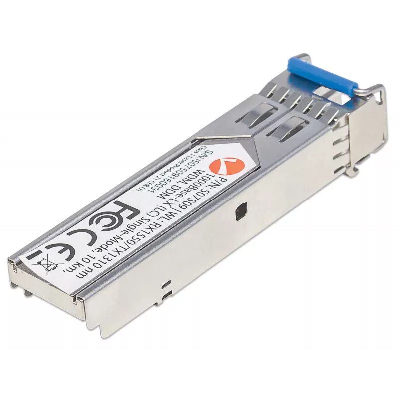 Intellinet SFP optiskais modulis, Gigabit Fiber WDM divvirzienu, 1000Base-Lx (LC) vienmoda ports, 10 km, viļņu garumi: uztveršana 1550nm, pārraide 1310nm