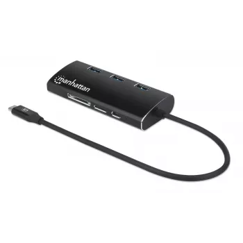 Manhattan USB-C Doks/Hubs ar karšu lasītāju, Porti (x6): Ethernet, HDMI, USB-A (x3) un USB-C, ar Power Delivery (100W) uz USB-C portu, Universāls visām ierīcēm, Alumīnijs