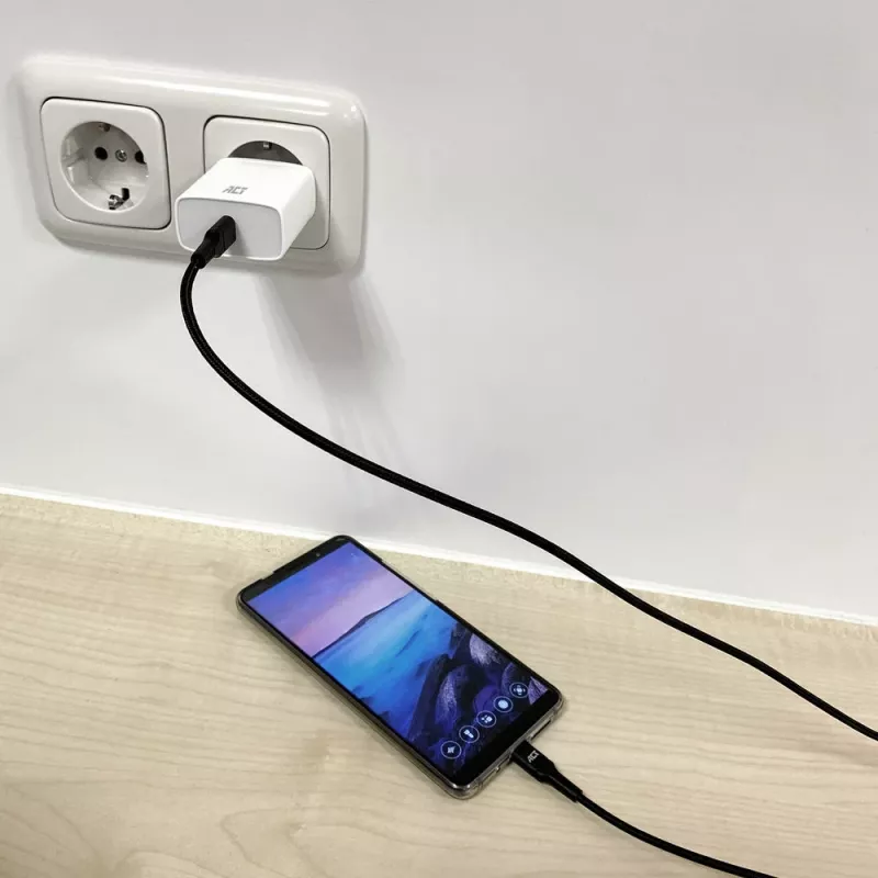 ACT USB 2.0 uzlādes/datu kabelis C male - C male 1 metrs, neilona