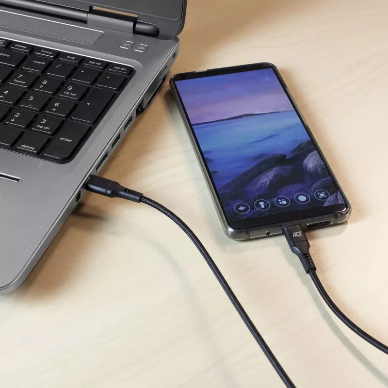 ACT USB 2.0 uzlādes/datu kabelis C male - C male 1 metrs, neilona