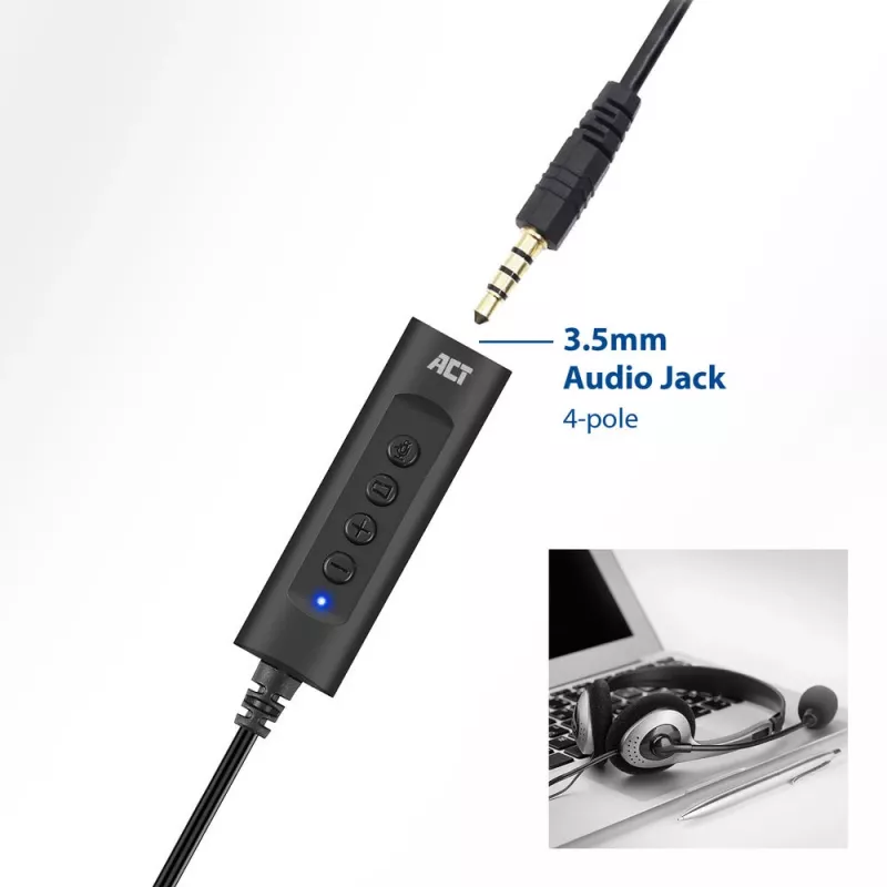 ACT AC9360 ārējā skaņas karte USB 3.5 mm austiņu pieslēgums 4 pogas