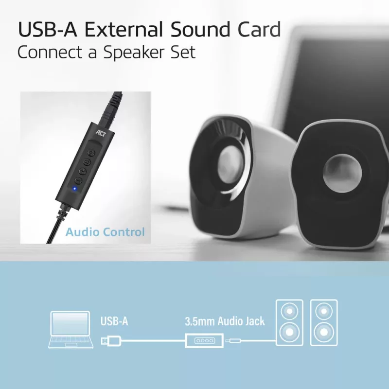 ACT AC9360 ārējā skaņas karte USB 3.5 mm austiņu pieslēgums 4 pogas