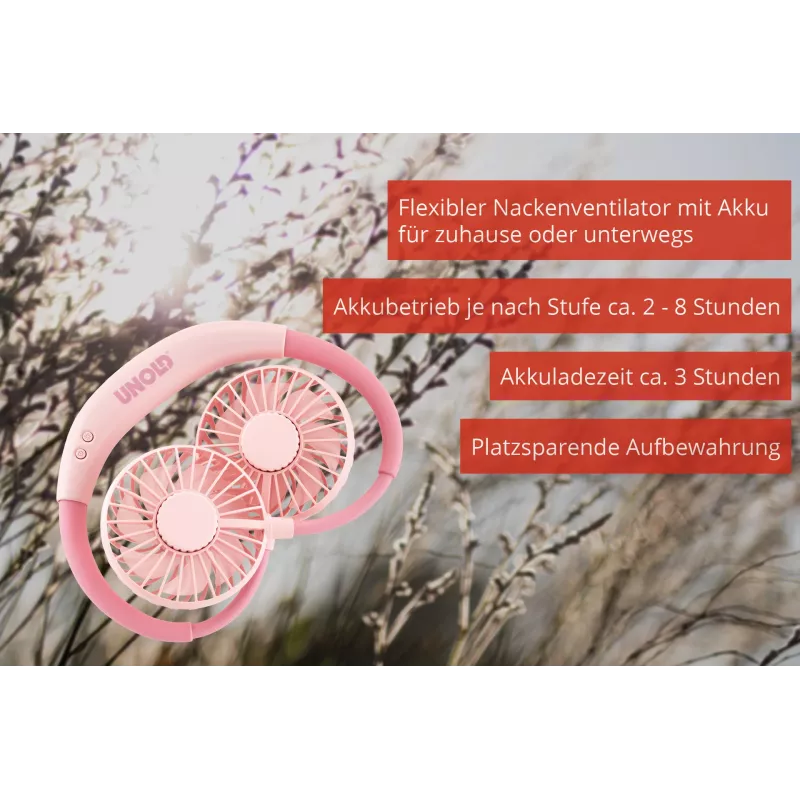 Unold kakla ventilators Breezy Pink, rozā, 2 ventilator(i), 8 h, balts, 1 gab.