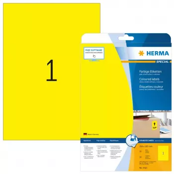 Pašlīmējošā printera etiķete HERMA Krāsainās etiķetes A4 210x297 mm dzeltena papīrs matēts 20 gab.