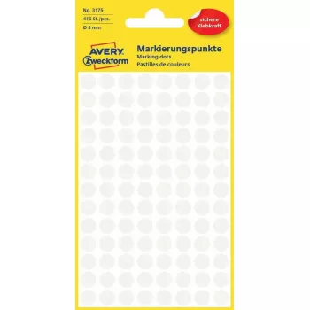 Avery Zweckform Colour Coding Dots baltas apaļas uzlīmes, pastāvīga līme, 8 mm, 416 gab.