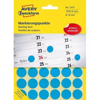 Pašlīmējošas etiķetes aplis Avery 3375 Zils 1056 gab