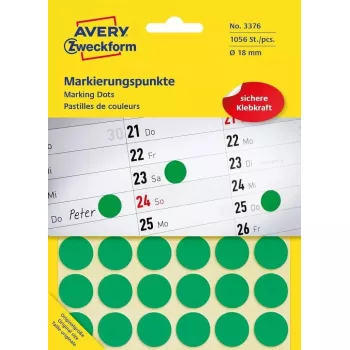 Krāsu kodēšanas punktiņi, zaļi, Avery
