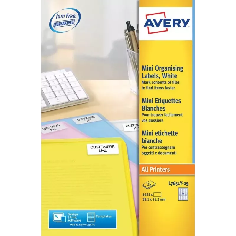 Mini etiķetes Laser Avery L7651 dzeltenas