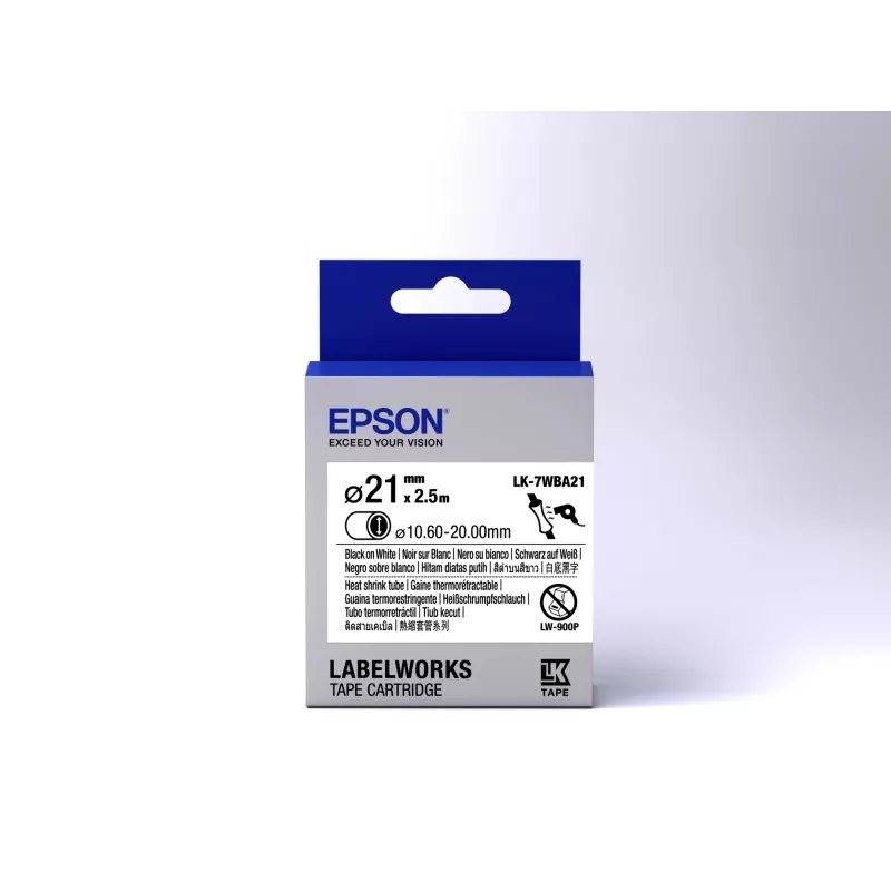 Epson LK-7WBA21 termokameras caurulīšu lente melnā/baltā krāsā 21mm (2.5m)