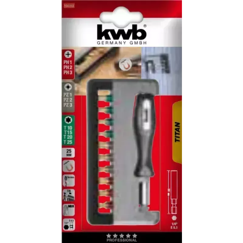 Bit Box KWB TITAN handy 154010 komplekts blistera iepakojumā