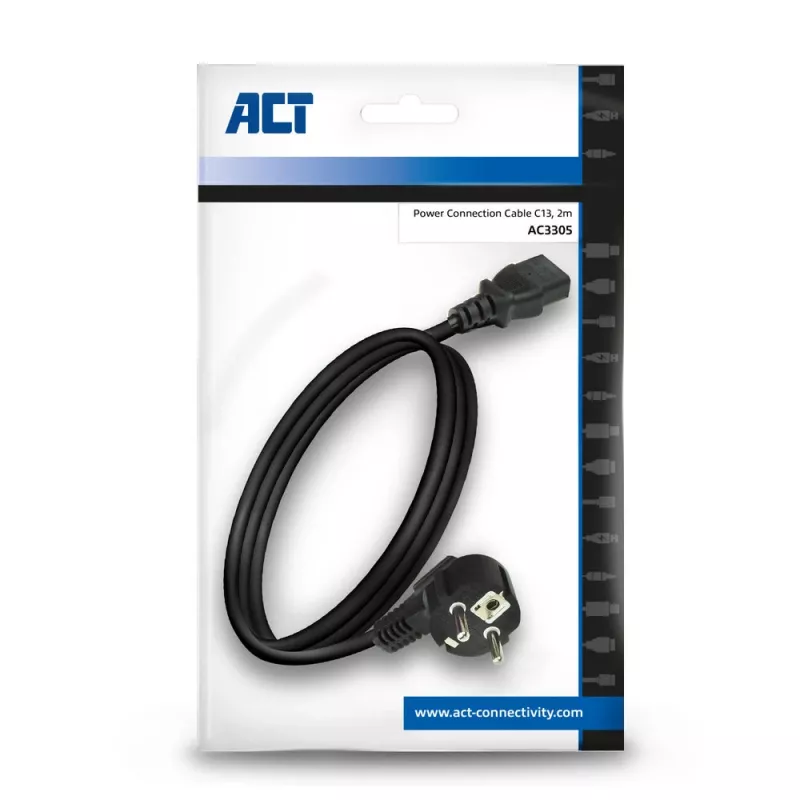 ACT barošanas vads CEE 7/7 taisns (leņķa) - C13 melns 2 m