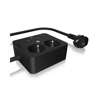 ICY BOX IB-MPS2220B-CH pagarinātājs 1.9 m 2 kontaktligzdas Iekštelpām Melns