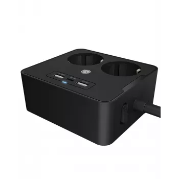 ICY BOX IB-MPS2220B-CH pagarinātājs 1.9 m 2 kontaktligzdas Iekštelpām Melns