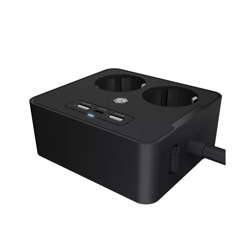 ICY BOX IB-MPS2220B-CH pagarinātājs 1.9 m 2 kontaktligzdas Iekštelpām Melns