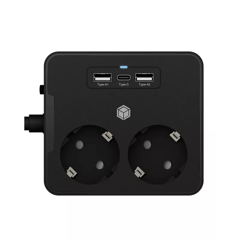 ICY BOX IB-MPS2220B-CH pagarinātājs 1.9 m 2 kontaktligzdas Iekštelpām Melns