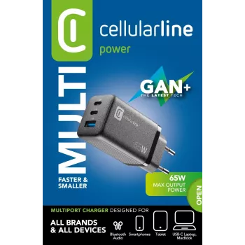 Cellularline Multipower Micro 65W – Īpaši kompakts 65W ātrais lādētājs ar 3 portiem