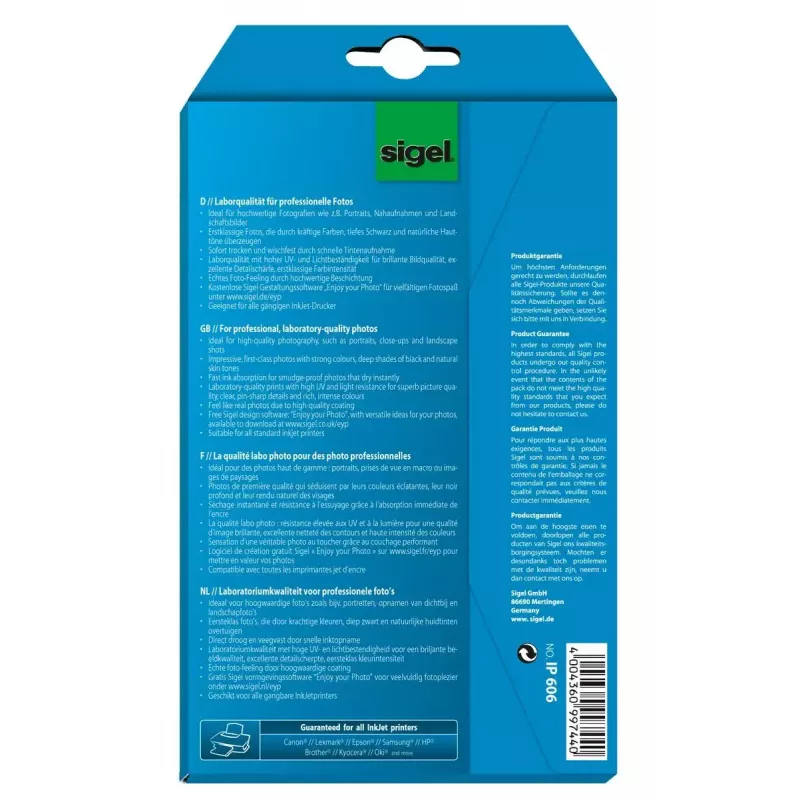Foto papīrs Glancētais Sigel IP606 (260 g/m², 10x15 cm, 24 loksnes)