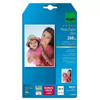 Foto papīrs Glancētais Sigel IP606 (260 g/m², 10x15 cm, 24 loksnes)