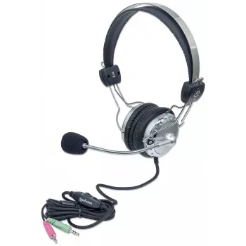 Manhattan Stereo Over-Ear austiņas ar mikrofonu, 3.5mm, regulējams tērauda galvas saite, skaļuma kontrole, 2.5m kabelis