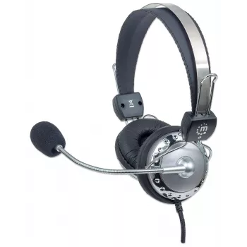 Manhattan Stereo Over-Ear austiņas ar mikrofonu, 3.5mm, regulējams tērauda galvas saite, skaļuma kontrole, 2.5m kabelis
