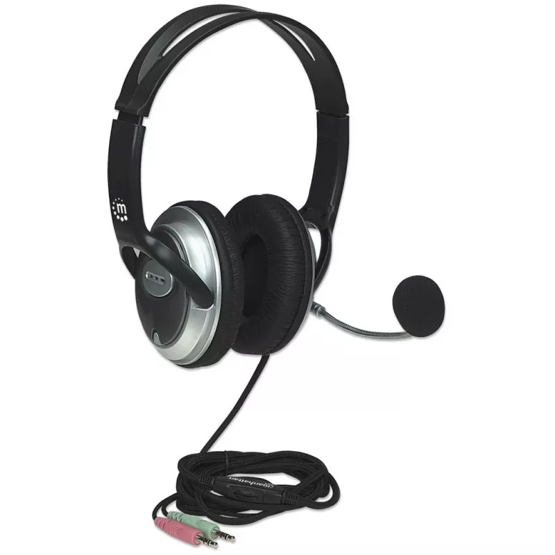 Manhattan Stereo Over-Ear Austiņas (3.5 mm), Mikrofons ar loku (polsterēts), Regulējams tērauda galvas saite, Skaļuma regulēšana uz vada, Ausu spilventiņi, Standarta 2x 3.5 mm stereo ligzda/spraudnis audio/mikrofonam, Kabelis 2.5 m, 3 gadu garantija